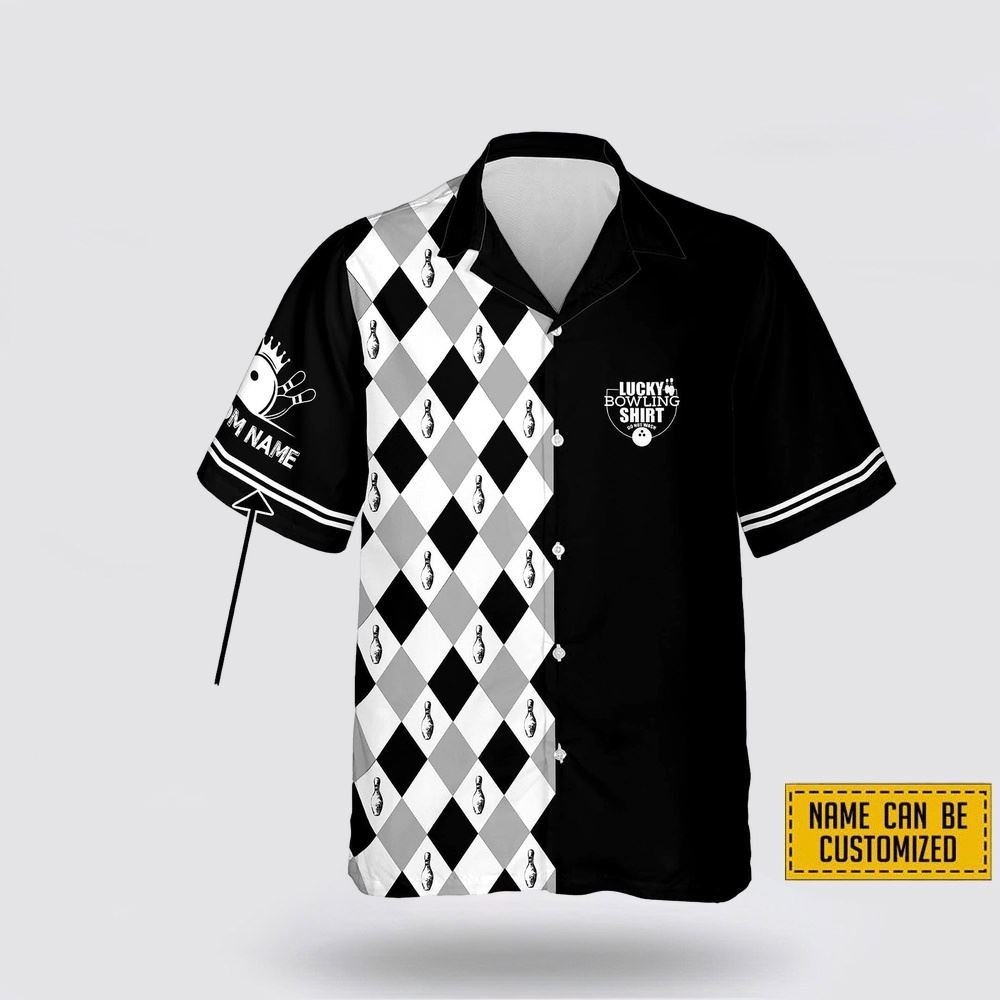 Custom Name Lucky Bowling Pattern Bowling Hawaiin Shirt – Gift For Bowling Enthusiasts
