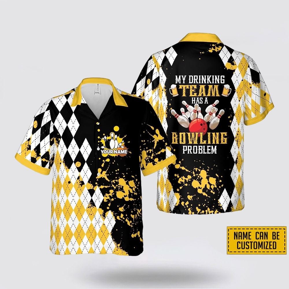 Custom Name My Drinking Team Has A Bowling Problem Hawaiin Shirt – Beachwear Gift For Bowler