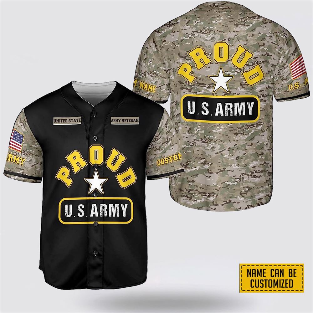 Excoolent Custom Name United State Army and American Flag Baseball Jersey - Gift for Military Personnel
