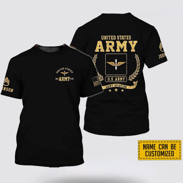 Custom Name Rank US Army Aviation EST Army 1775  All Over Print 3D T Shirt – Gift For Military Personnel