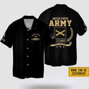 Custom Name Rank US Army Field Artillery EST Army 1775 Hawaiin Shirt - Beachwear Gift For Military Personnel