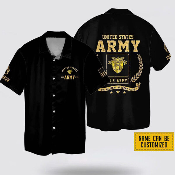 Custom Name Rank US Army Military Academi Staff EST Army 1775 Hawaiin Shirt – Beachwear Gift For Military Personnel