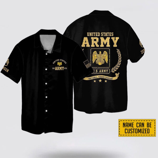 Custom Name Rank US Army National Guard Bureau EST Army 1775 Hawaiin Shirt – Beachwear Gift For Military Personnel