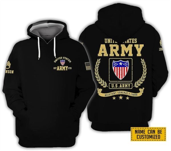 Custom Name Rank United State Army Adjutant General Corps EST Army 1775 All Over Print 3D Hoodie – For Military Personnel