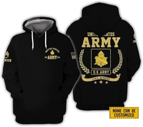 Custom Name Rank United State Army Civil Affairs EST Army 1775 All Over Print 3D Hoodie – For Military Personnel