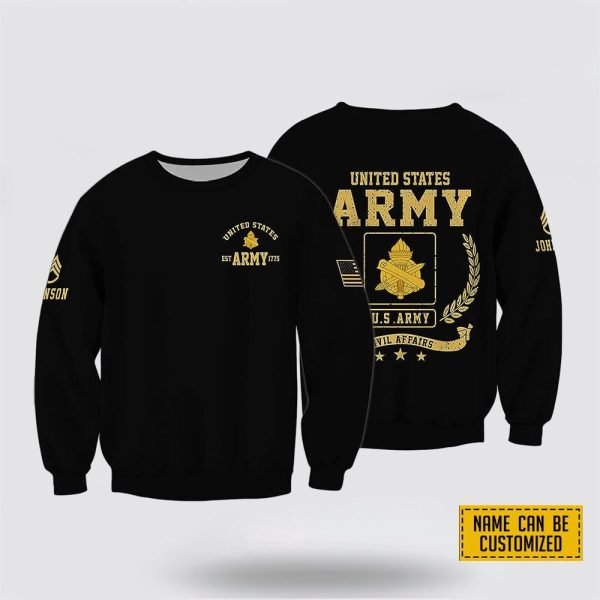 Custom Name Rank United State Army Civil Affairs EST Army 1775 Crewneck Sweatshirt – For Military Personnel