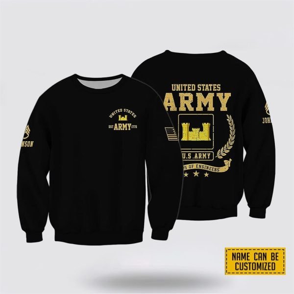 Custom Name Rank United State Army Corps Of Engineers EST Army 1775 Crewneck Sweatshirt – For Military Personnel