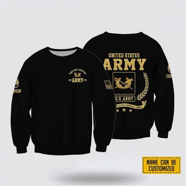 Custom Name Rank United State Army Judge Advocate General Corps EST Army 1775 Crewneck Sweatshirt – For Military Personnel