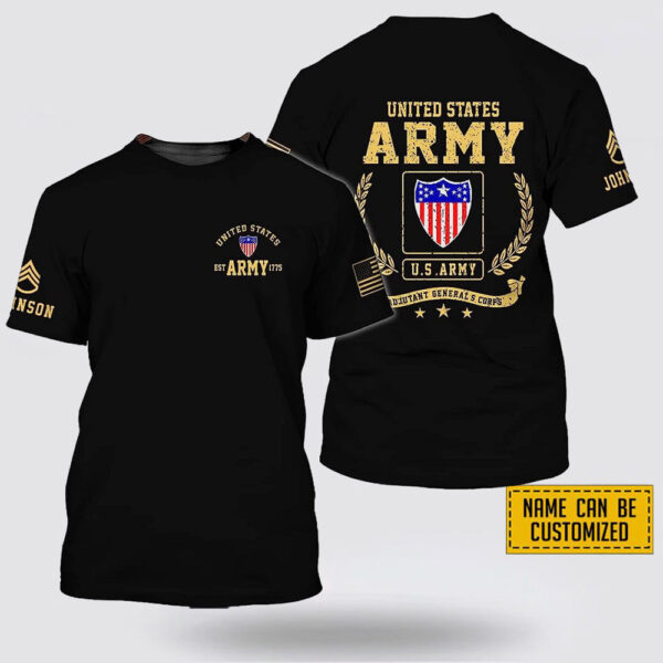 Custom Name Rank United States Army Adjutant Generals Corps EST Army 1775  All Over Print 3D T Shirt – Gift For Military Personnel