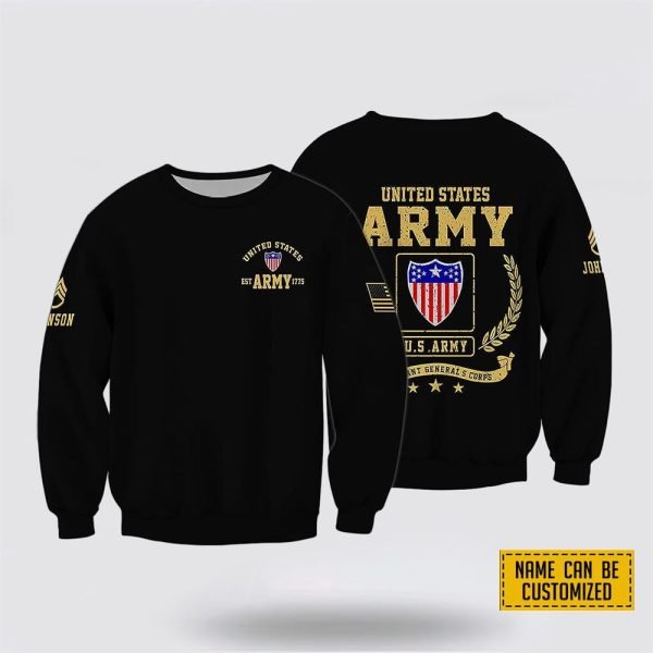 Custom Name Rank United States Army Adjutant Generals Corps EST Army 1775 Crewneck Sweatshirt – For Military Personnel
