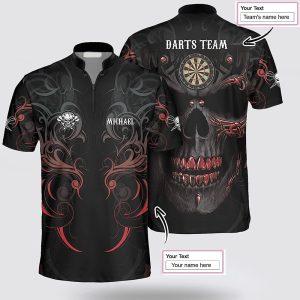 Custom Name Red Skull Tribal Pattern Dart Jersey Shirt