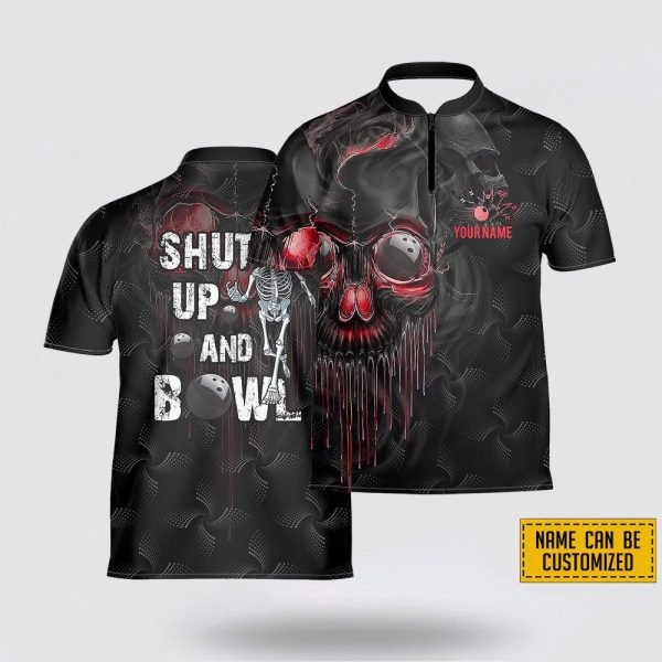 Custom Name Shut up And Bowl Skull Pattern Bowling Jersey Shirt – Gift For Bowling Enthusiasts