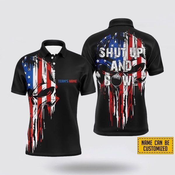 Custom Name Skull American Flag Shut Up And Bowl Jersey Shirt – Gift For Bowling Enthusiasts