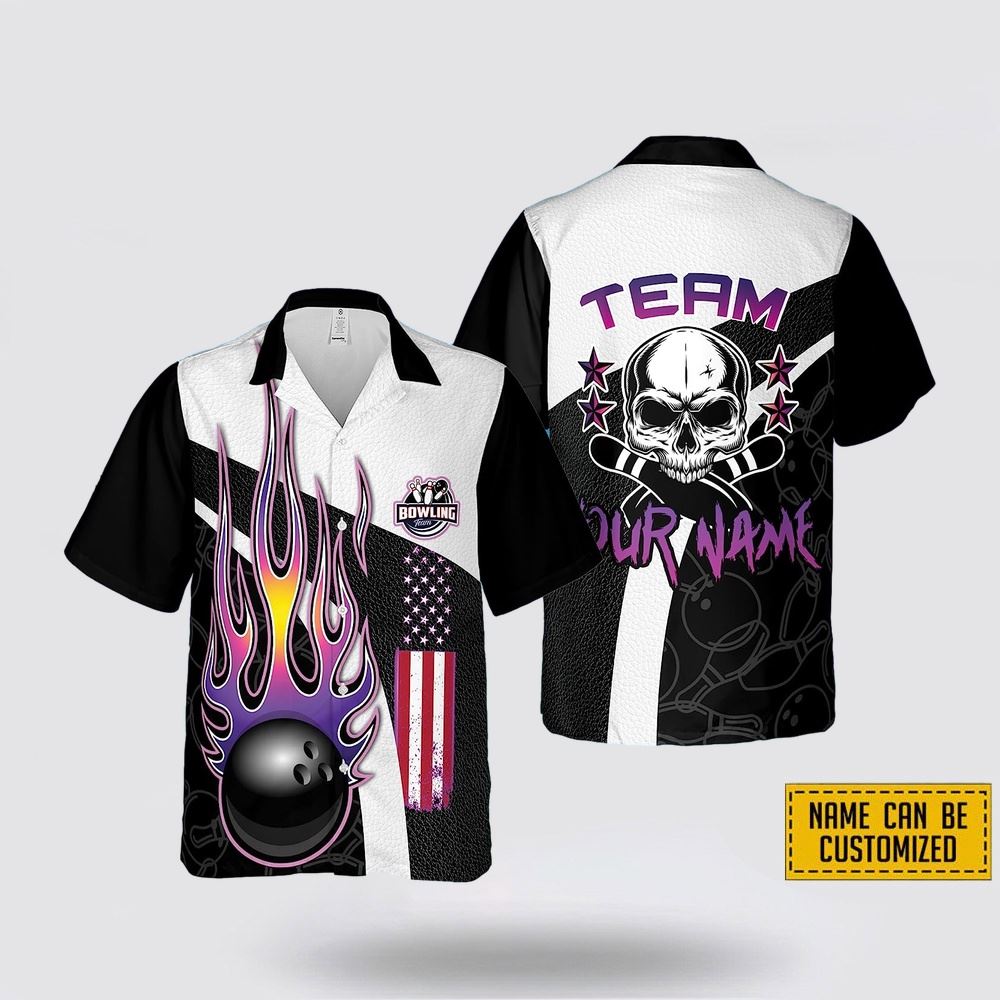 Custom Name Skull Bowling American Flag Pattern Bowling Hawaiin Shirt – Beachwear Gift For Bowler