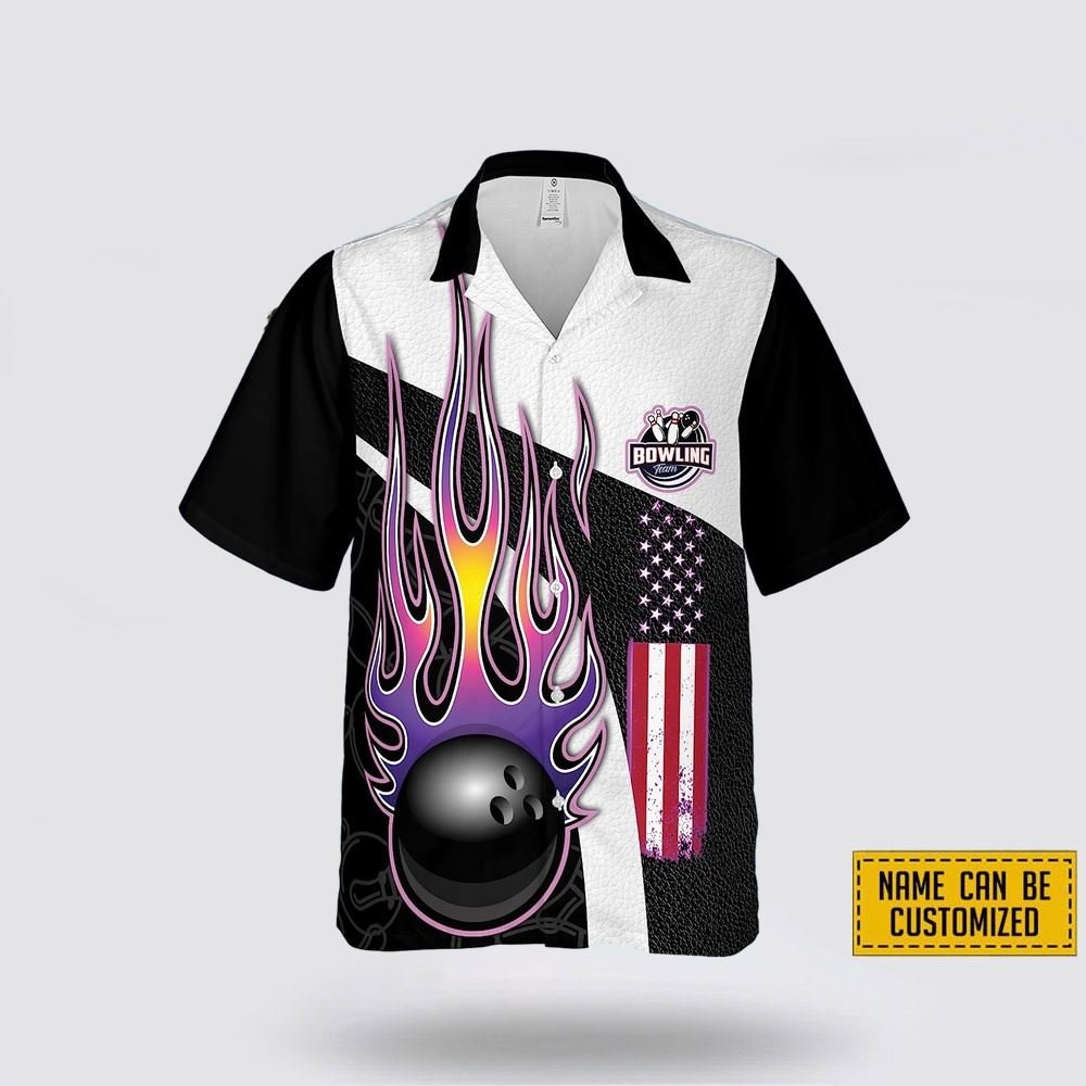 Custom Name Skull Bowling American Flag Pattern Bowling Hawaiin Shirt – Beachwear Gift For Bowler