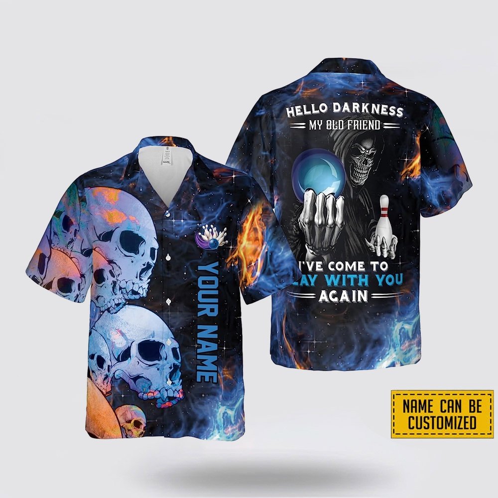 Custom Name Skull Bowling Devil Hello Darkness My Old Friend Bowling Hawaiin Shirt – Beachwear Gift For Bowler
