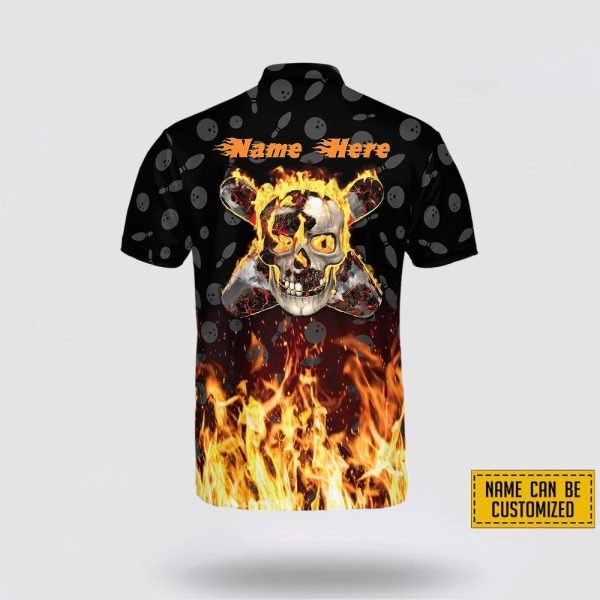 Custom Name Skull Bowling Fire Pattern Bowling Jersey Shirt – Gift For Bowling Enthusiasts