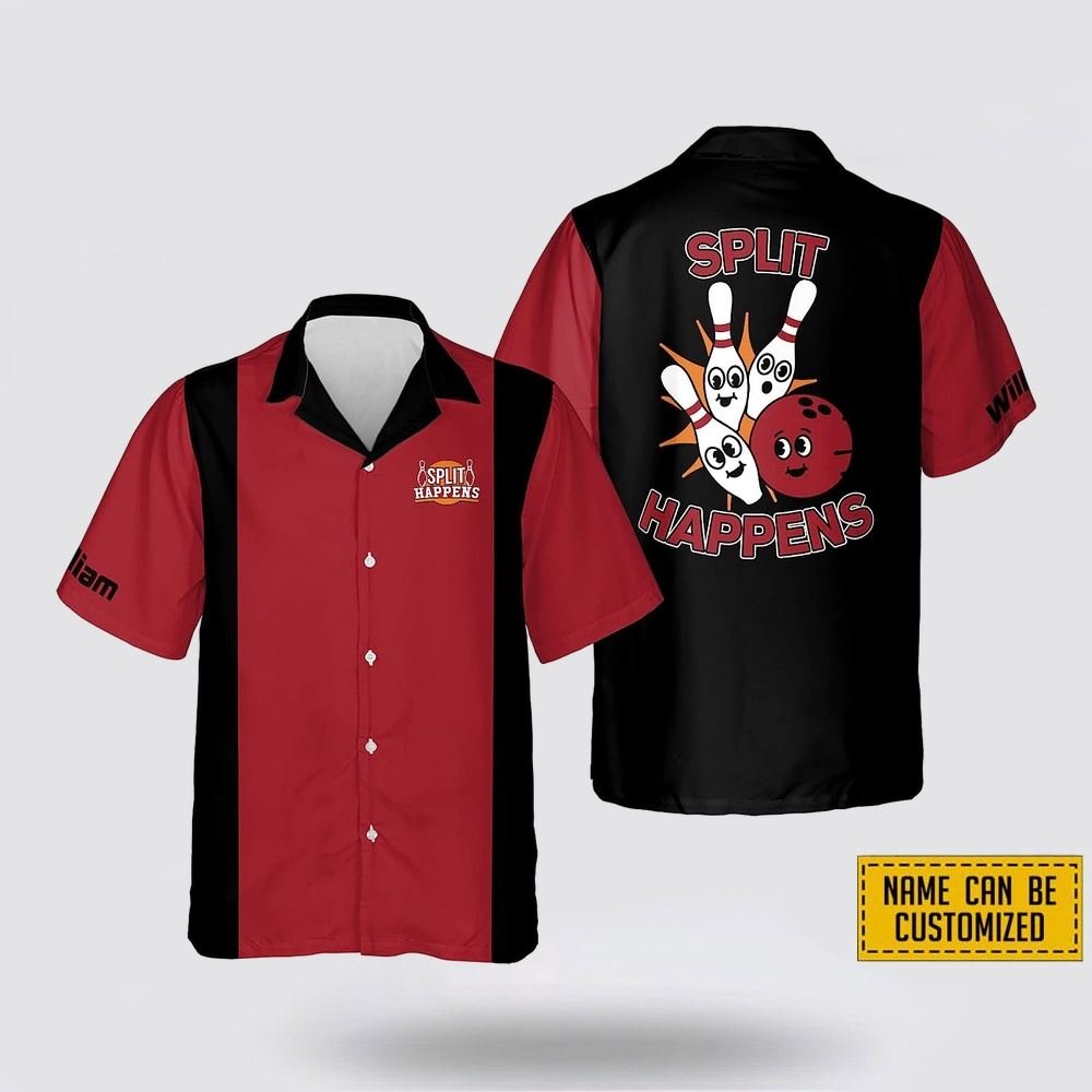 Custom Name Split Happens Bowling Pattern Bowling Hawaiin Shirt – Gift For Bowling Enthusiasts
