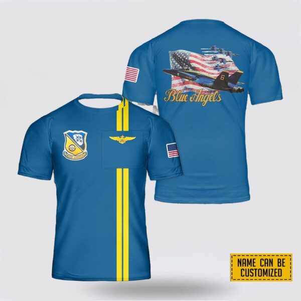 Custom Name U.S. Navy Blue Angels 3D Printed T Shirt – Gifts For Military Personnel