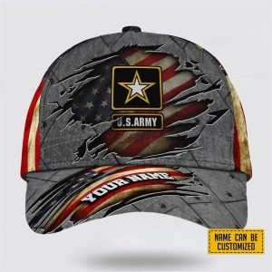 Custom Name US Army American Flag Pattern Baseball Cap – Gift For Military Personnel