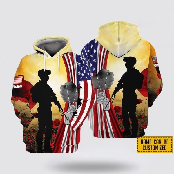 Custom Name US Army One Nation God American Flag 3D Hoodie Shirt – For Military Personnel