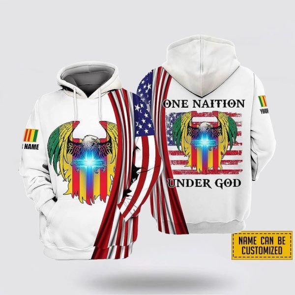 Custom Name US Army One Nation God Eagle And American Flag 3D Hoodie Shirt – For Military Personnel