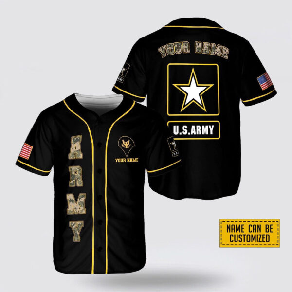 Custom Name US Army Rank American Flag Veteran Baseball Jersey – Gift For Military Personnel