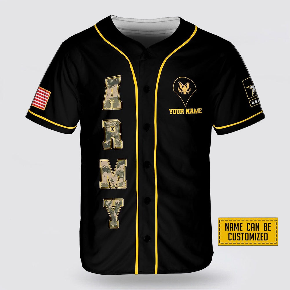 Excoolent Custom Name United State Army American Flag Baseball Jersey - Gift for Military Personnel