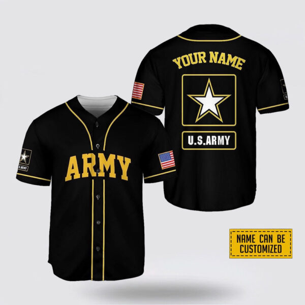 Custom Name US Army Rank Veteran American Flag Baseball Jersey – Gift For Military Personnel