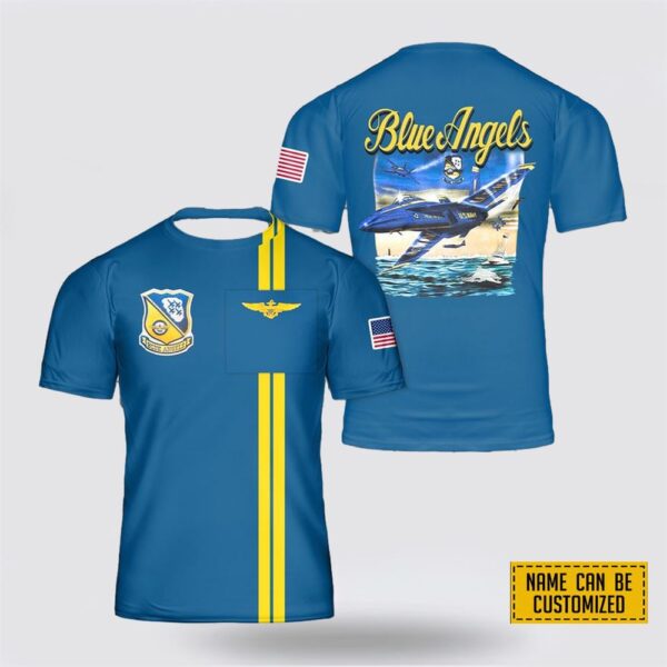 Custom Name US Navy Blue Angels 3D T Shirt – T Shirt Gifts For Navy Soldiers
