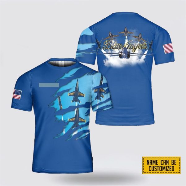 Custom Name US Navy Blue Angels All Over Print 3D T Shirt – Gifts For Navy Military Personnel