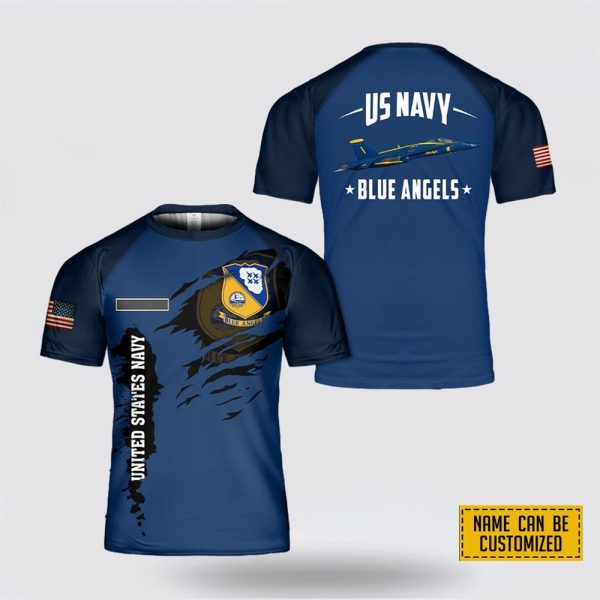 Custom Name US Navy Blue Angels All Over Print 3D T Shirt – T Shirt Gift For Navy Soldiers