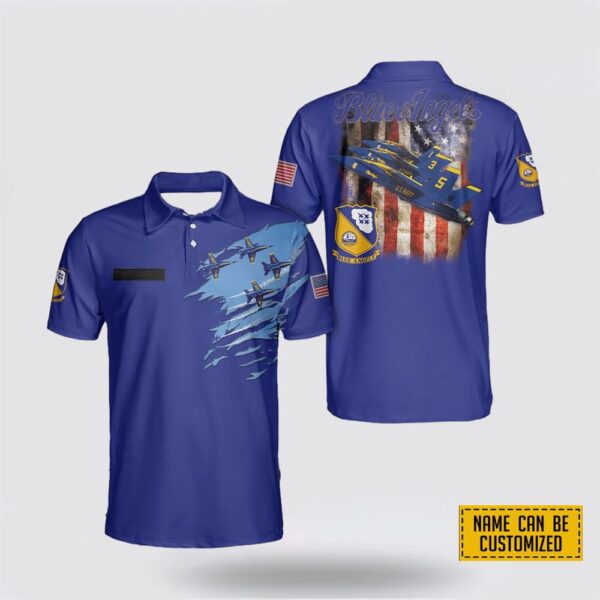 Custom Name US Navy Blue Angels Premium AOP Polo Shirt – Gift For Military Personnel