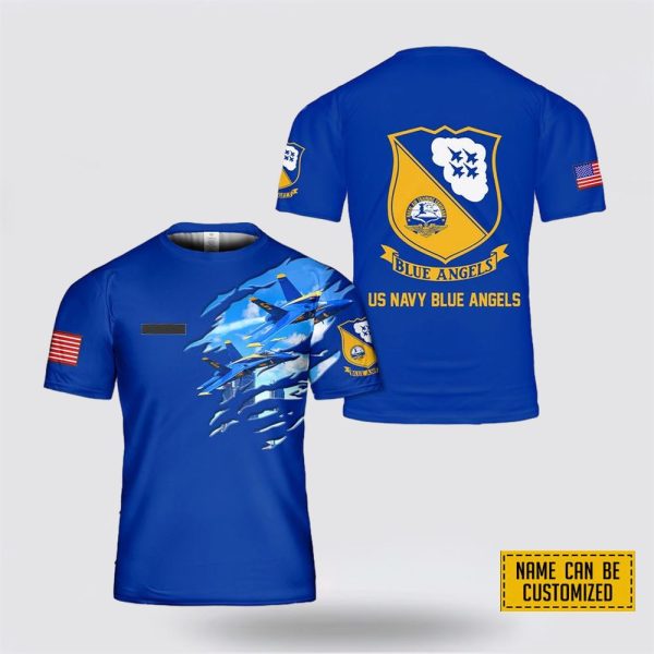 Custom Name US Navy Blue Angels T-Shirt 3D – Gifts For Navy Military Personnel