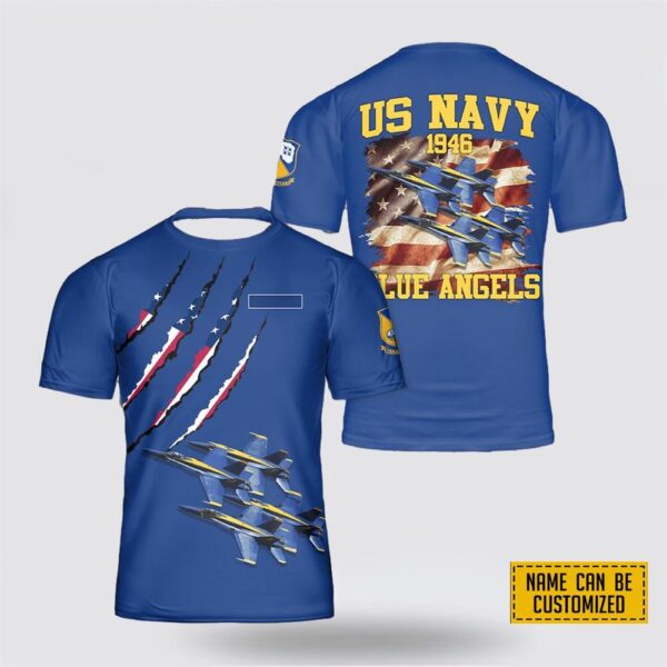 Custom Name US Navy Blue Angels T-Shirt 3D – Gifts For Navy Soldiers