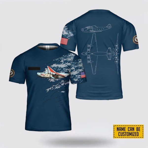 Custom Name US Navy Boeing 314 Clipper All Over Print 3D T Shirt – Gifts For Navy Military Personnel