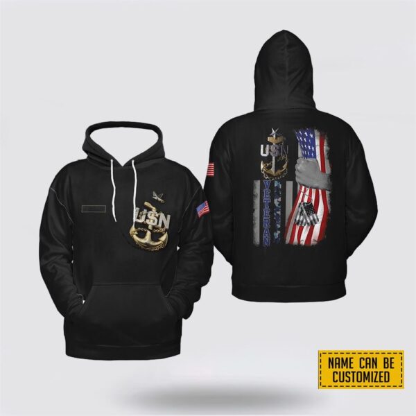 Custom Name US Navy CPO Fouled Anchor Flag 3D Hoodie – Gifts For Military Personnel