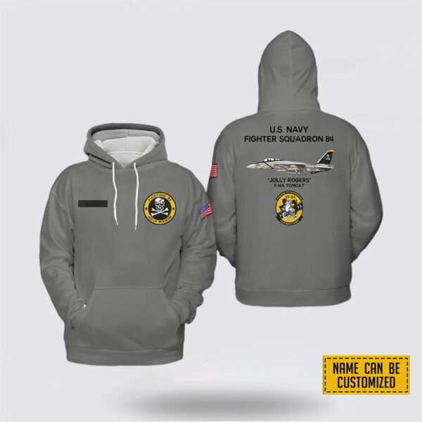 Custom Name US Navy F-14A Tomcat Of VF-84 Jolly Rogers Hoodie 3D – Gifts For Military Personnel