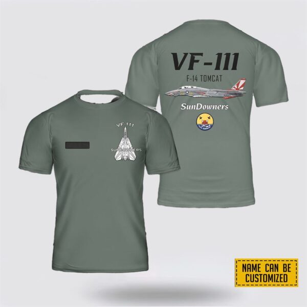 Custom Name US Navy F-14 Tomcat Of VF-111 Sundowners T Shirt 3D – Gifts For Navy Soldiers