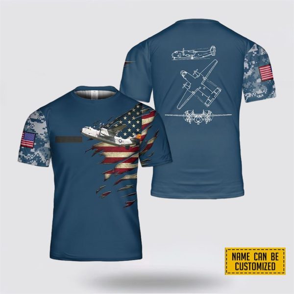 Custom Name US Navy Grumman C-2A Greyhound All Over Print 3D T Shirt – Gifts For Navy Military Personnel