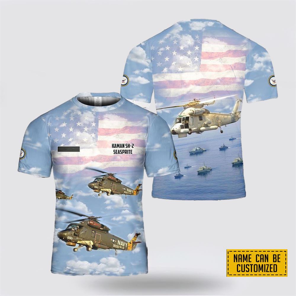 Custom Name US Navy Kaman SH-2 Seasprite All Over Print 3D T Shirt – For Navy Military Personnel