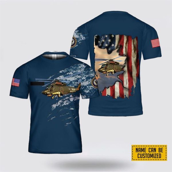 Custom Name US Navy Kaman SH-2 Seasprite All Over Print 3D T Shirt – Gift For Military Personnel