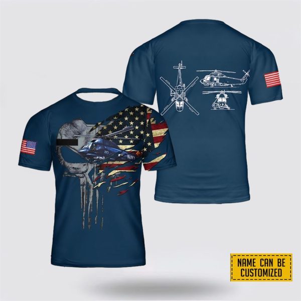 Custom Name US Navy Kaman SH-2 Seasprite All Over Print 3D T Shirt – Gifts For Navy Military Personnel