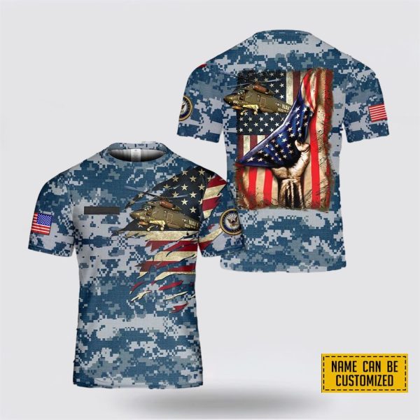 Custom Name US Navy Kaman SH-2 Seasprite All Over Print 3D T Shirt – Gifts For Navy Soldiers
