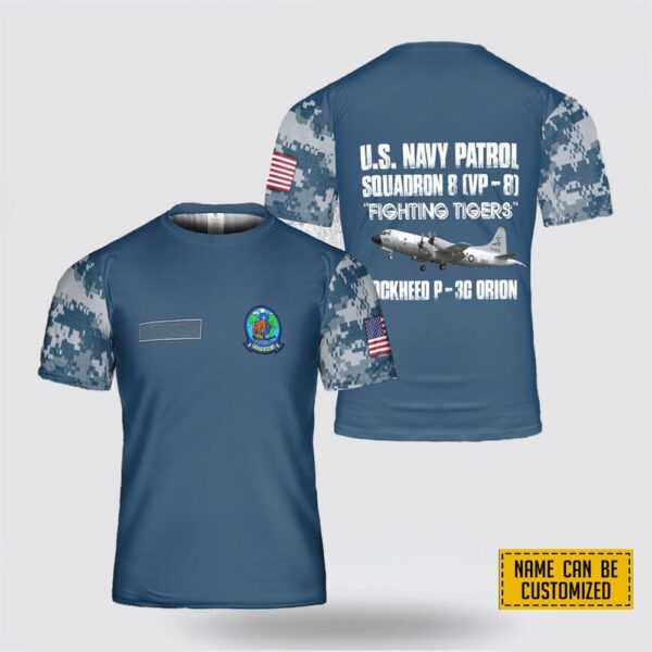 Custom Name US Navy Lockheed P-3C Orion Of VP-8 3D T Shirt – Gifts For Navy Soldiers