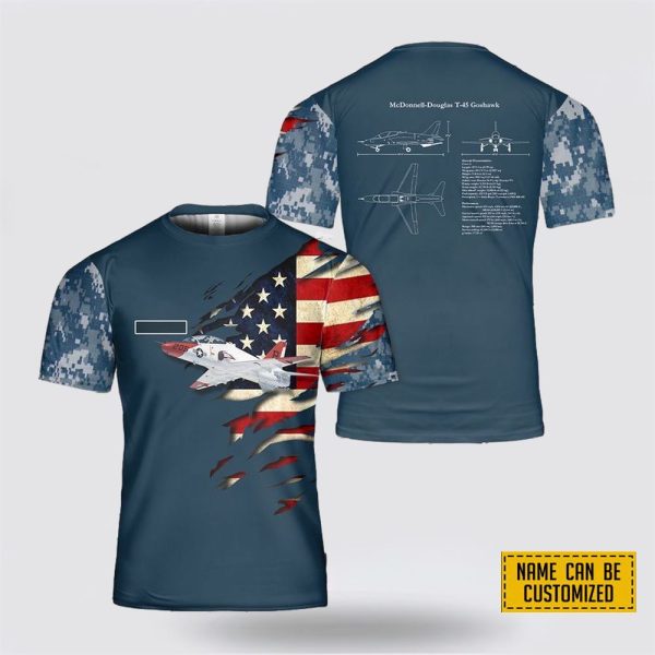 Custom Name US Navy McDonnell Douglas T-45 Goshawk All Over Print 3D T Shirt – Gifts For Navy Military Personnel