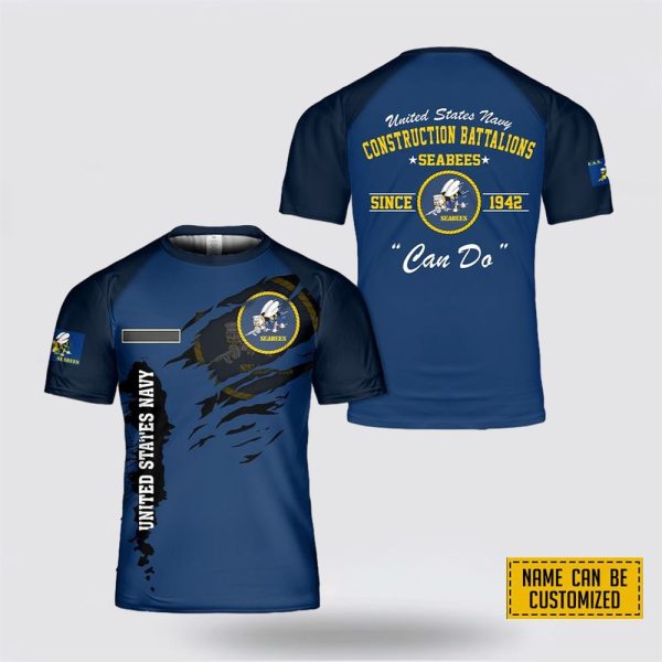 Custom Name US Navy SEABEES Naval Construction Force (NCF) All Over Print 3D T Shirt – Gifts For Navy Military Personnel