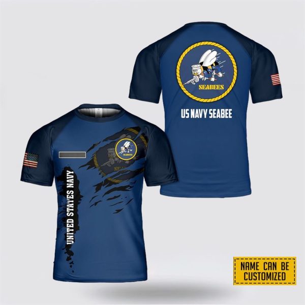 Custom Name US Navy Seabee  All Over Print 3D T Shirt – Gifts For Navy Military Personnel