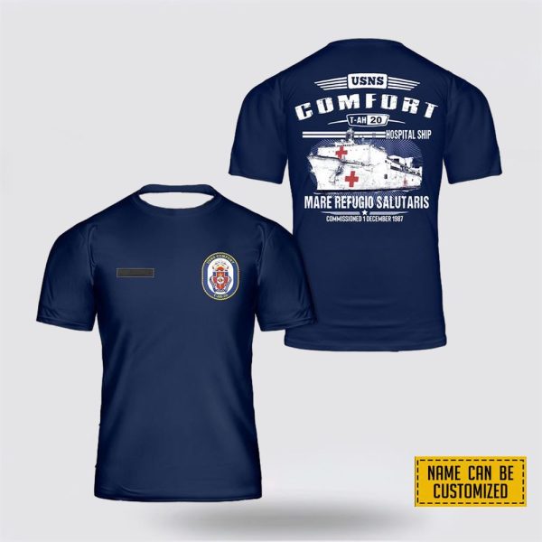 Custom Name US Navy USNS Comfort (T-AH-20) All Over Print 3D T Shirt – Gifts For Navy Military Personnel