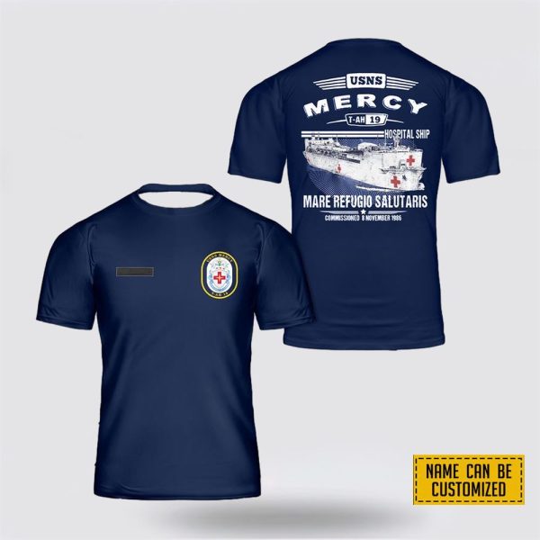 Custom Name US Navy USNS Mercy (T-AH-19) All Over Print 3D T Shirt – Gifts For Navy Military Personnel